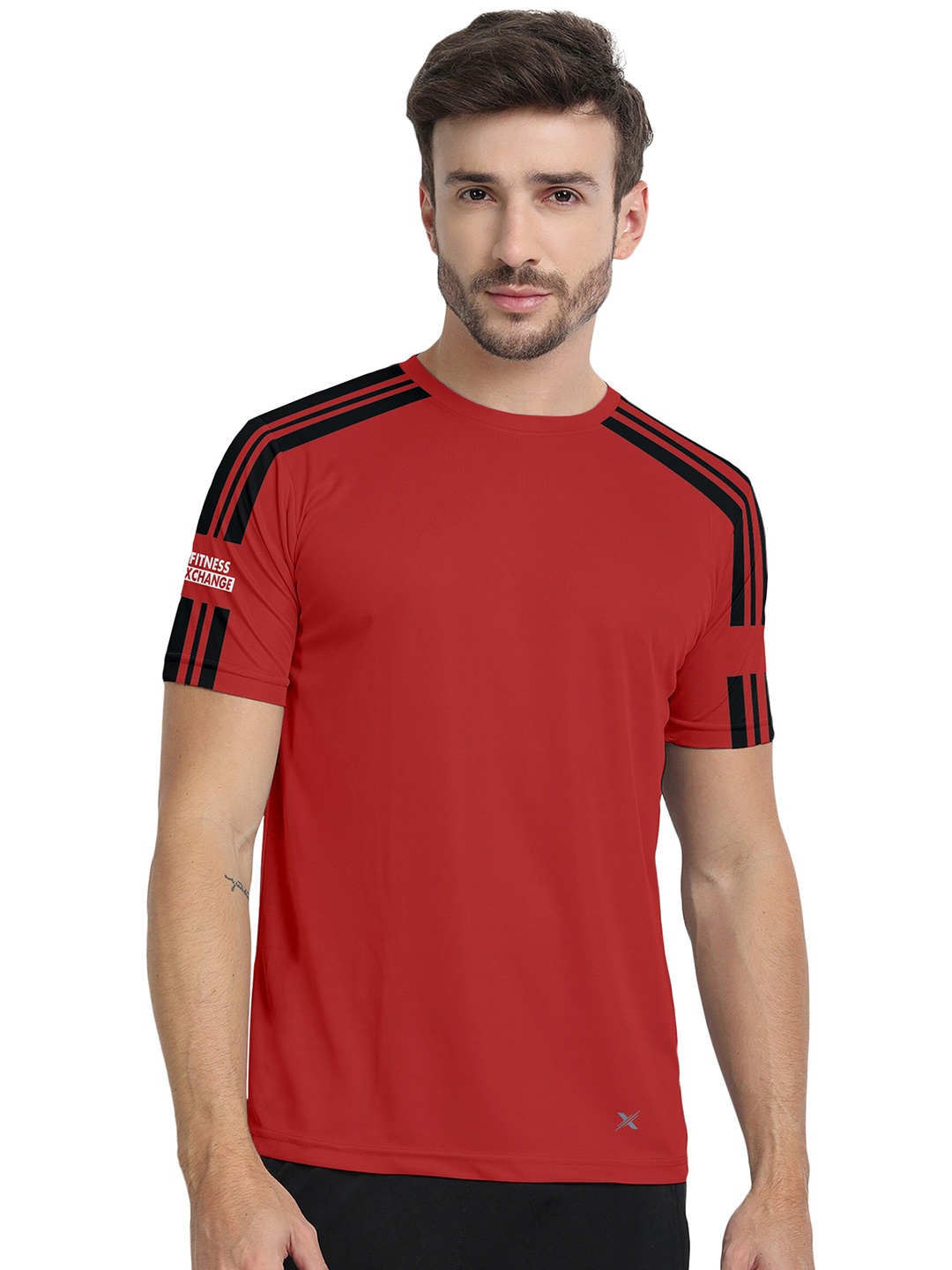 

FTX Striped Round Neck Casual T-shirt, Red