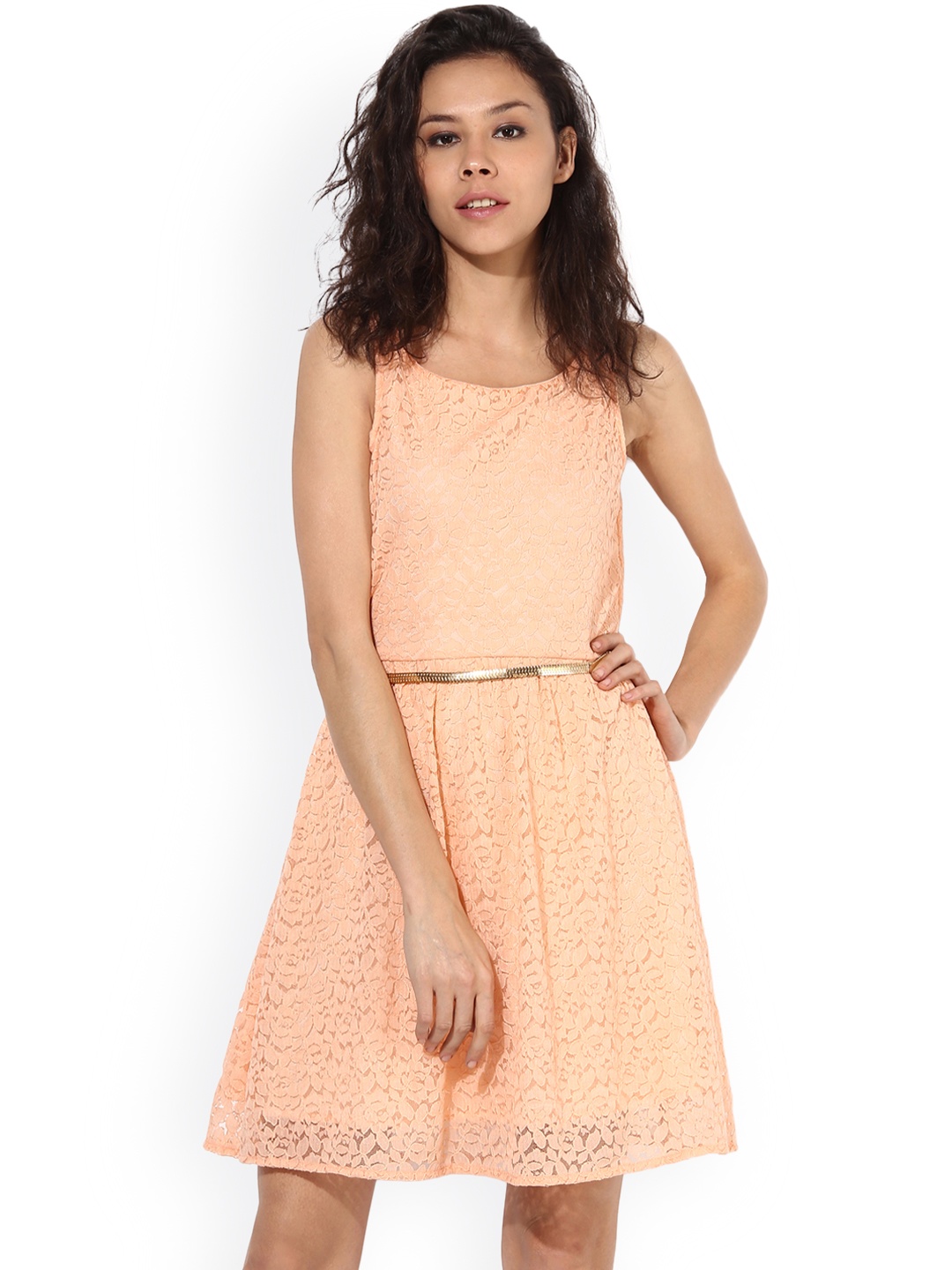 

La Zoire Women Pink Self Design A-Line Dress