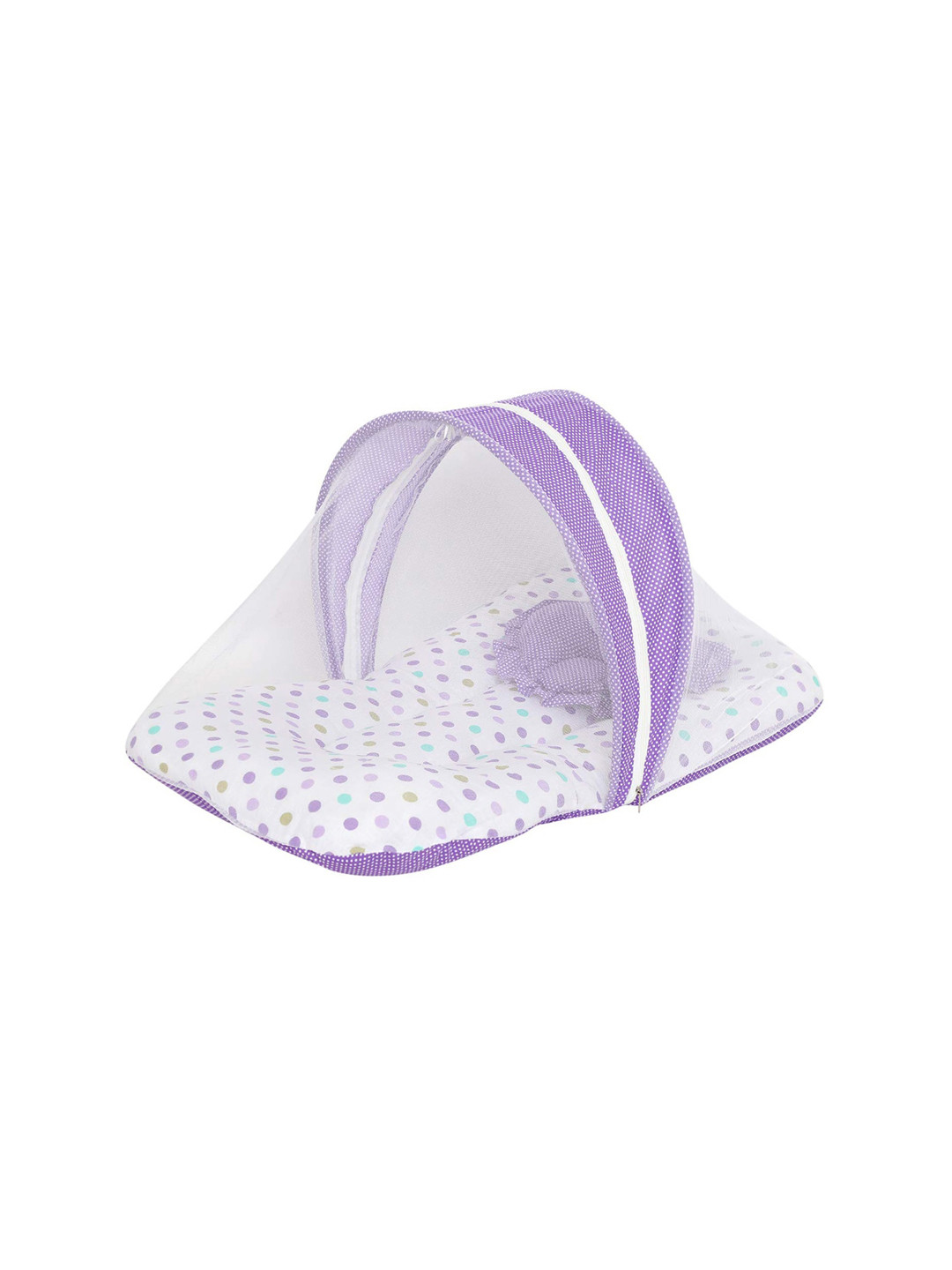 

Superminis Infants Kids Polka Dot Printed Shape Pillow & Mosquito Net Bedding Set, Purple