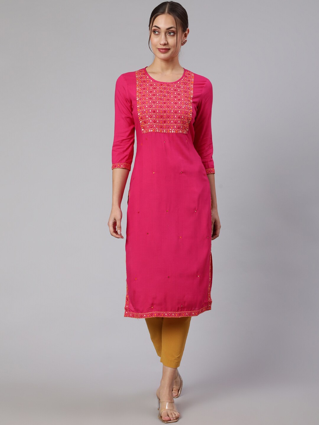 

KALINI Ethnic Motifs Embroidered Kurta, Pink