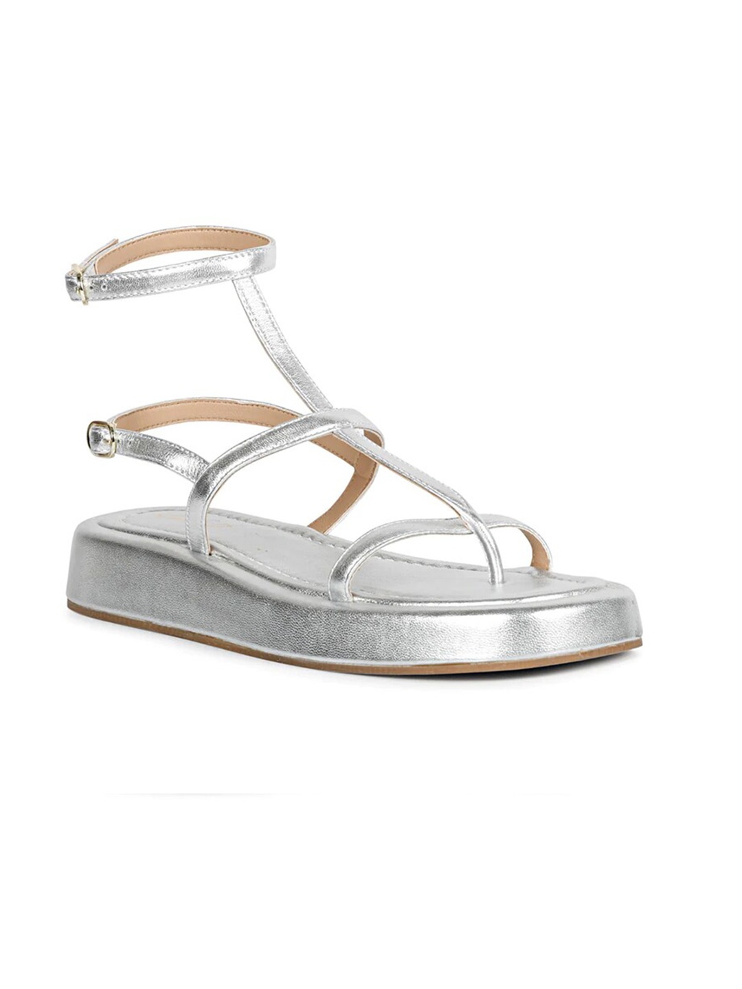 

Saint G Leather Flatform Heel Gladiators, Silver