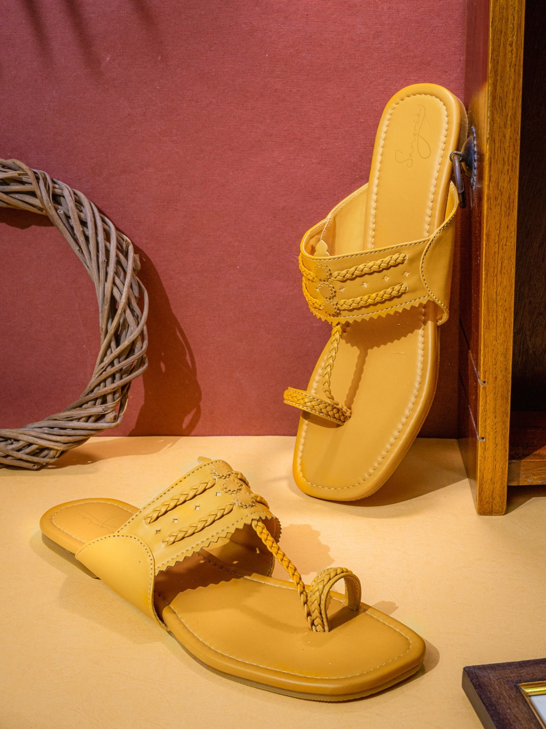 

Sangria Yellow Braided One Toe Flats