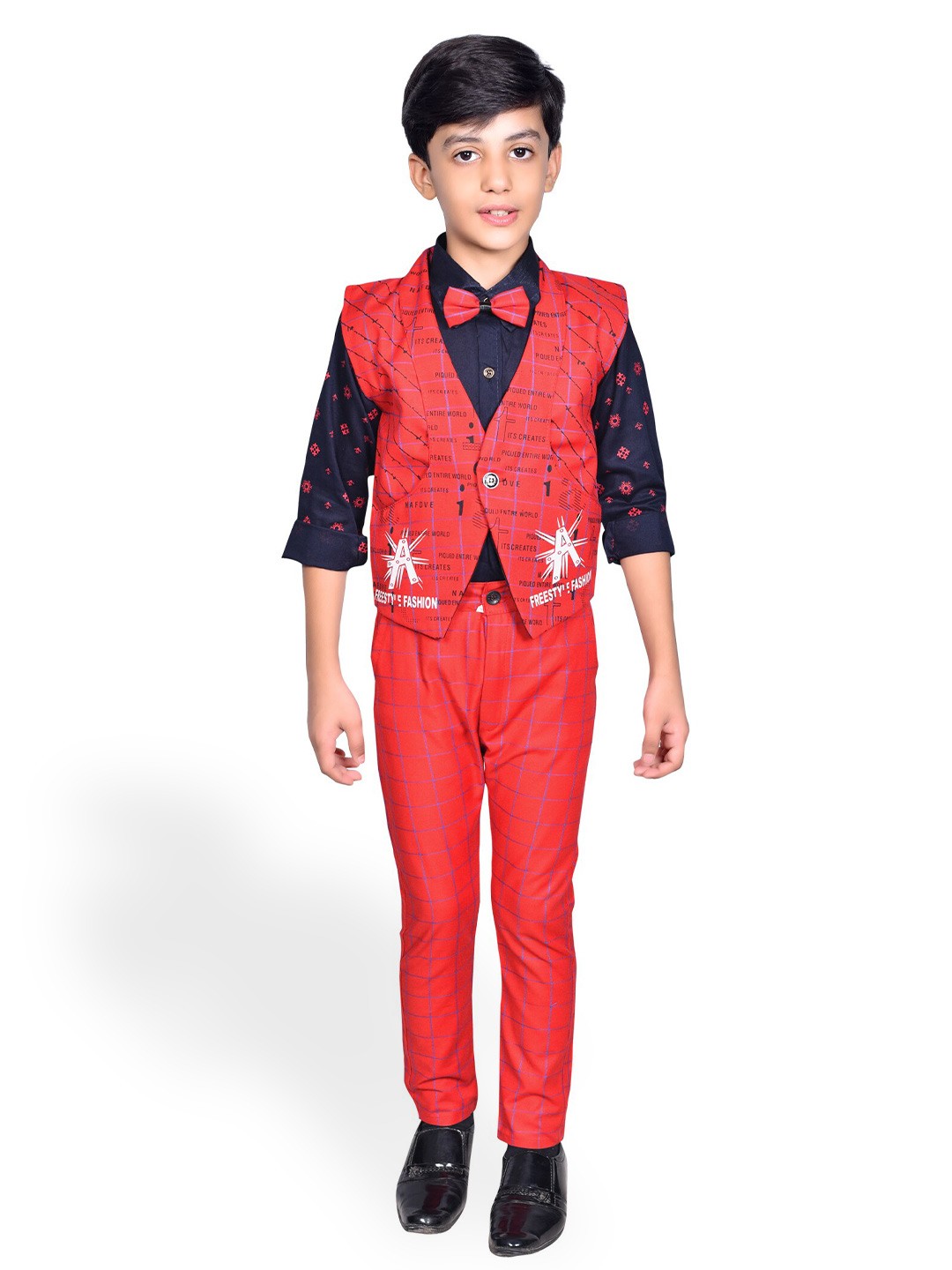 

BAESD Boys Printed Shirt With Trousers & Waistcoat, Red
