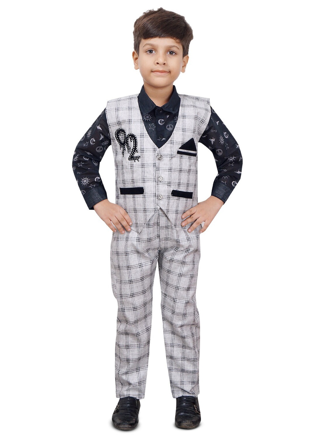 

BAESD Boys Checked Clothing Set With Waistcoat, Grey