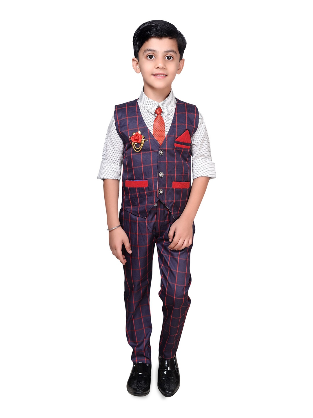 

BAESD Boys Checked Shirt with Trousers & Waistcoat, Purple