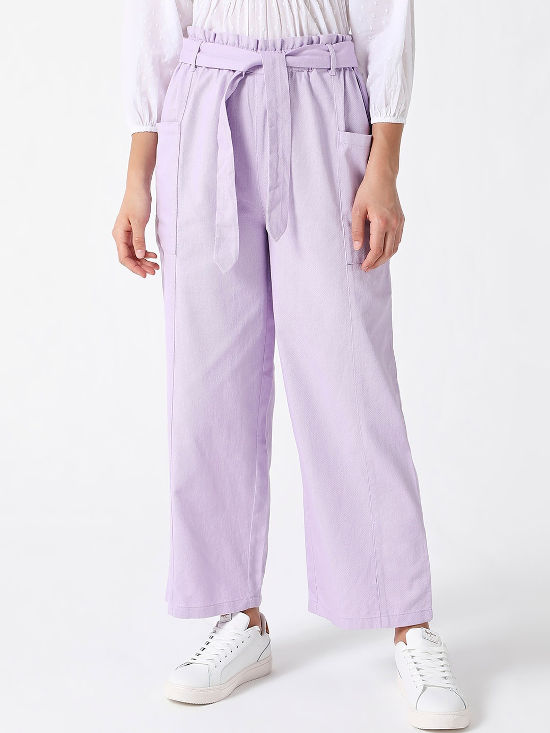 

Pepe Jeans Women Flared High Rise Cotton Parallel Trousers, Purple