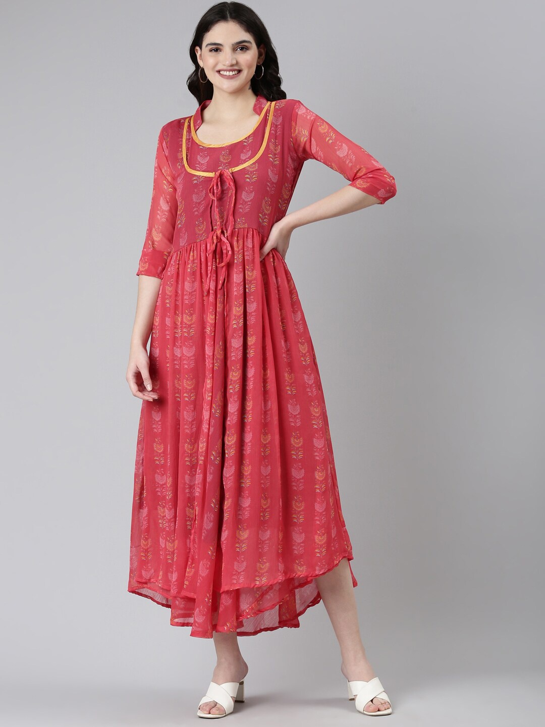 

Souchii Ethnic Motifs Printed Chiffon Maxi Dress, Red