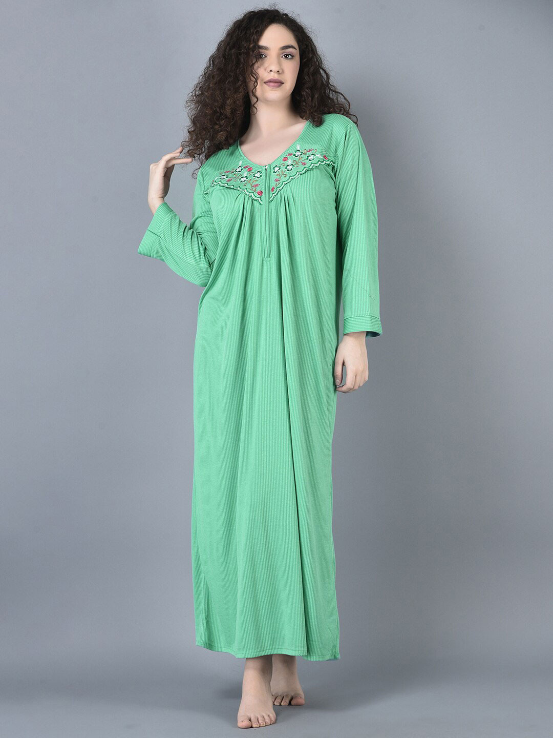 

Noty Striped Long Sleeves Maternity Maxi Nightdress, Sea green