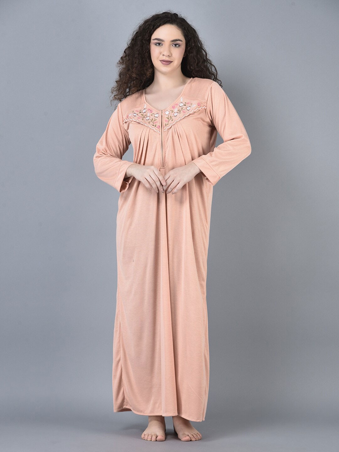 

Noty Striped Long Sleeves Maternity Maxi Nightdress, Peach
