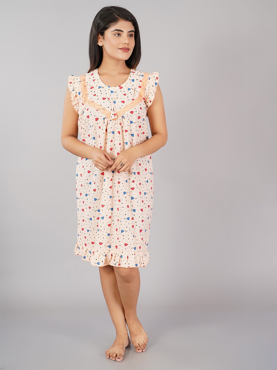 

Noty Conversational Printed Midi Nightdress, Peach