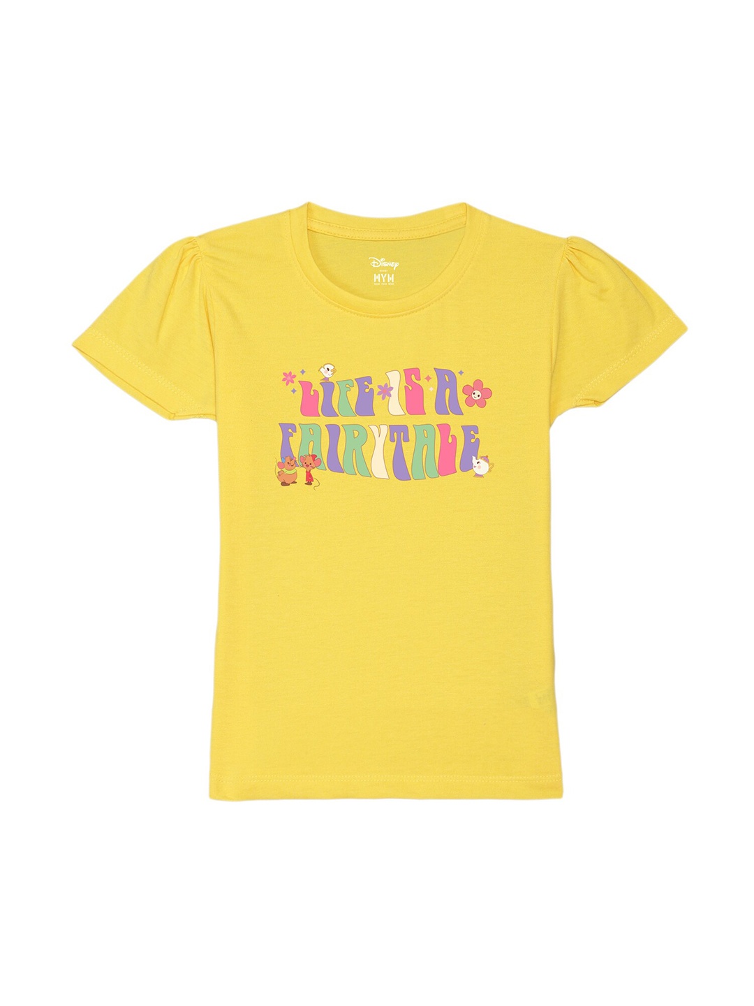 Wear Your Mind Girls Typography Printed T-shirt, Yellow