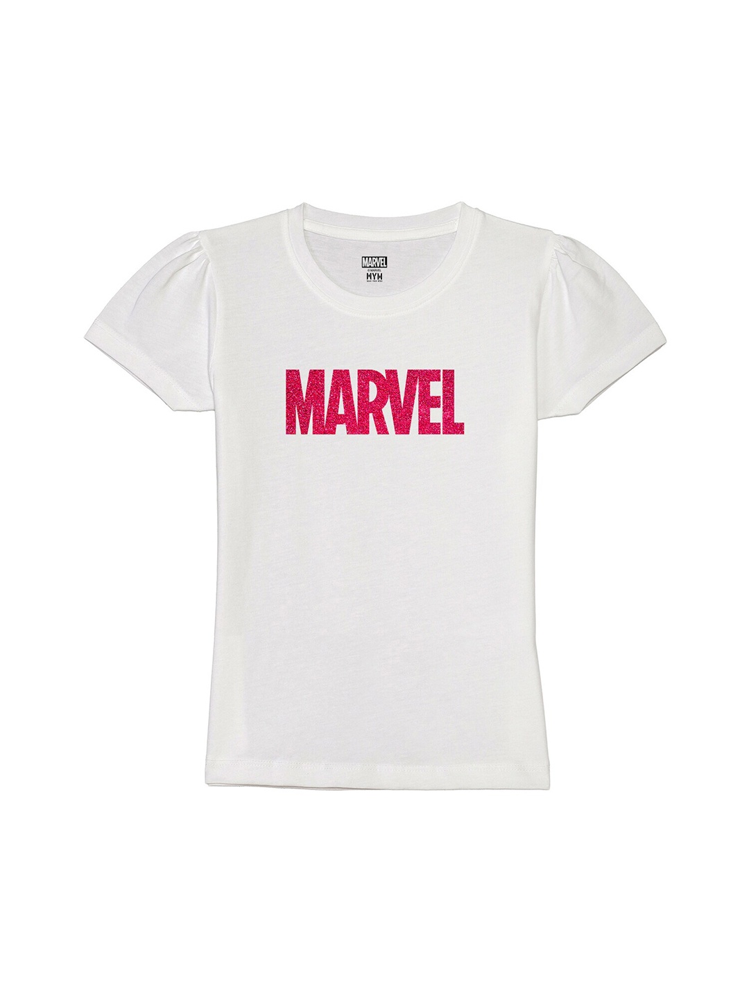 Wear Your Mind Girls Marvel Printed Pure Cotton T-shirt, White