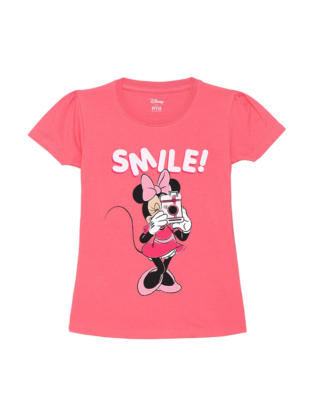 

Wear Your Mind Girls Minnie Mouse Printed Pure Cotton T-shirt, Pink