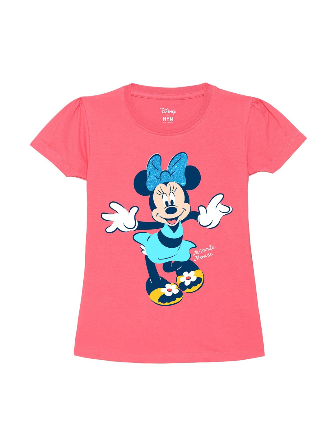 

Wear Your Mind Girls Minnie Mouse Printed Pure Cotton T-shirt, Pink