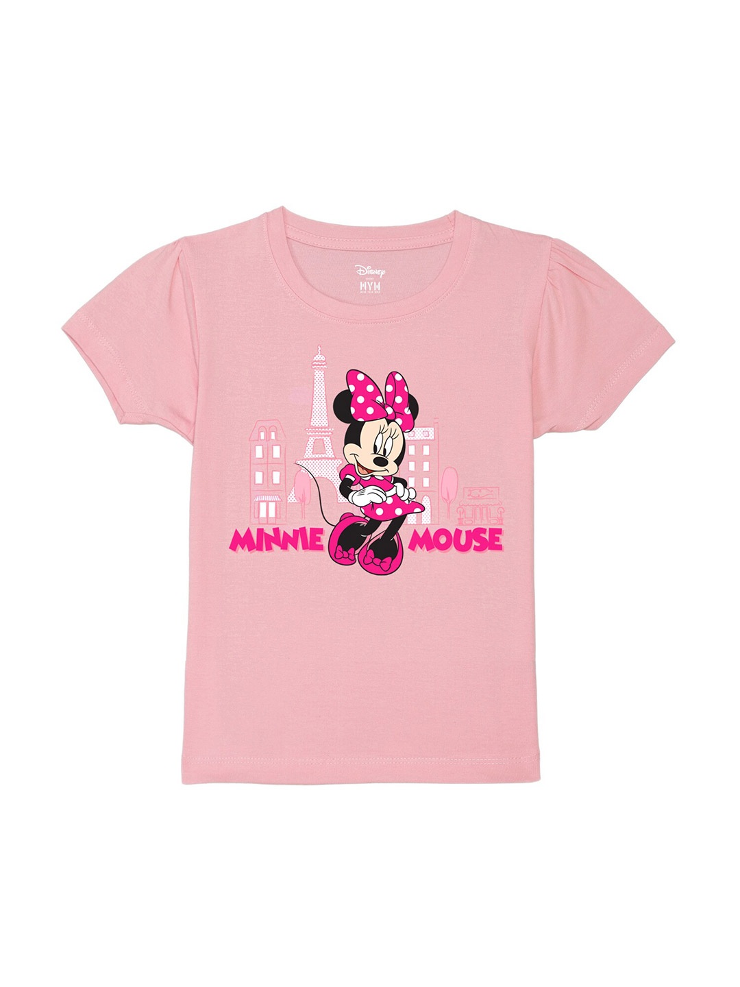 

Wear Your Mind Girls Minnie Mouse Printed Knitted Pure Cotton T-Shirt, Pink