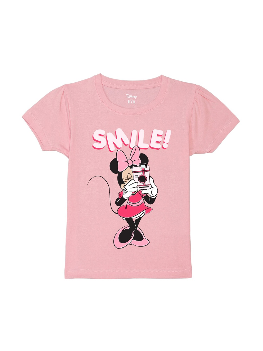 

Wear Your Mind Girls Minnie Mouse Printed Pure Cotton T-shirt, Pink