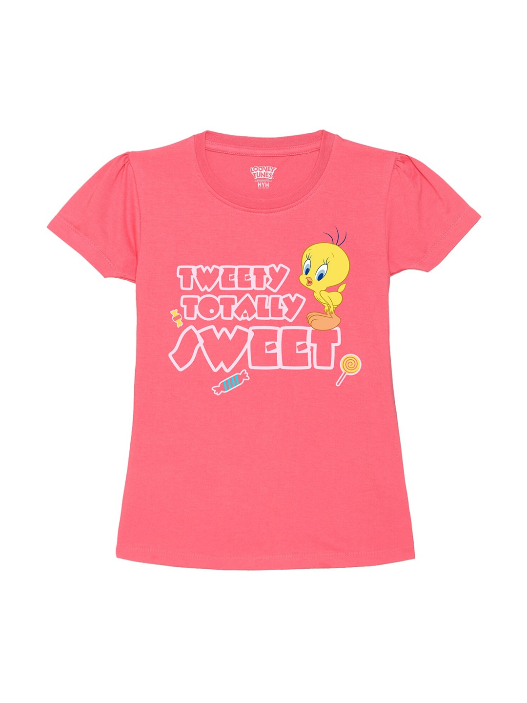 

Wear Your Mind Girls Tweety Printed Pure Cotton T-shirt, Pink