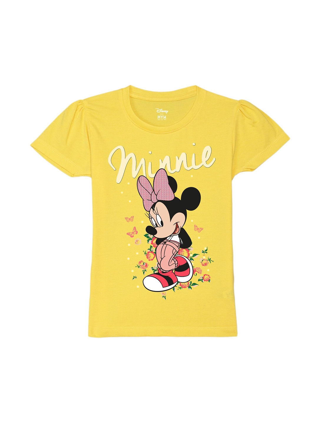 

Wear Your Mind Girls Minnie Mouse Printed Pure Cotton T-shirt, Yellow