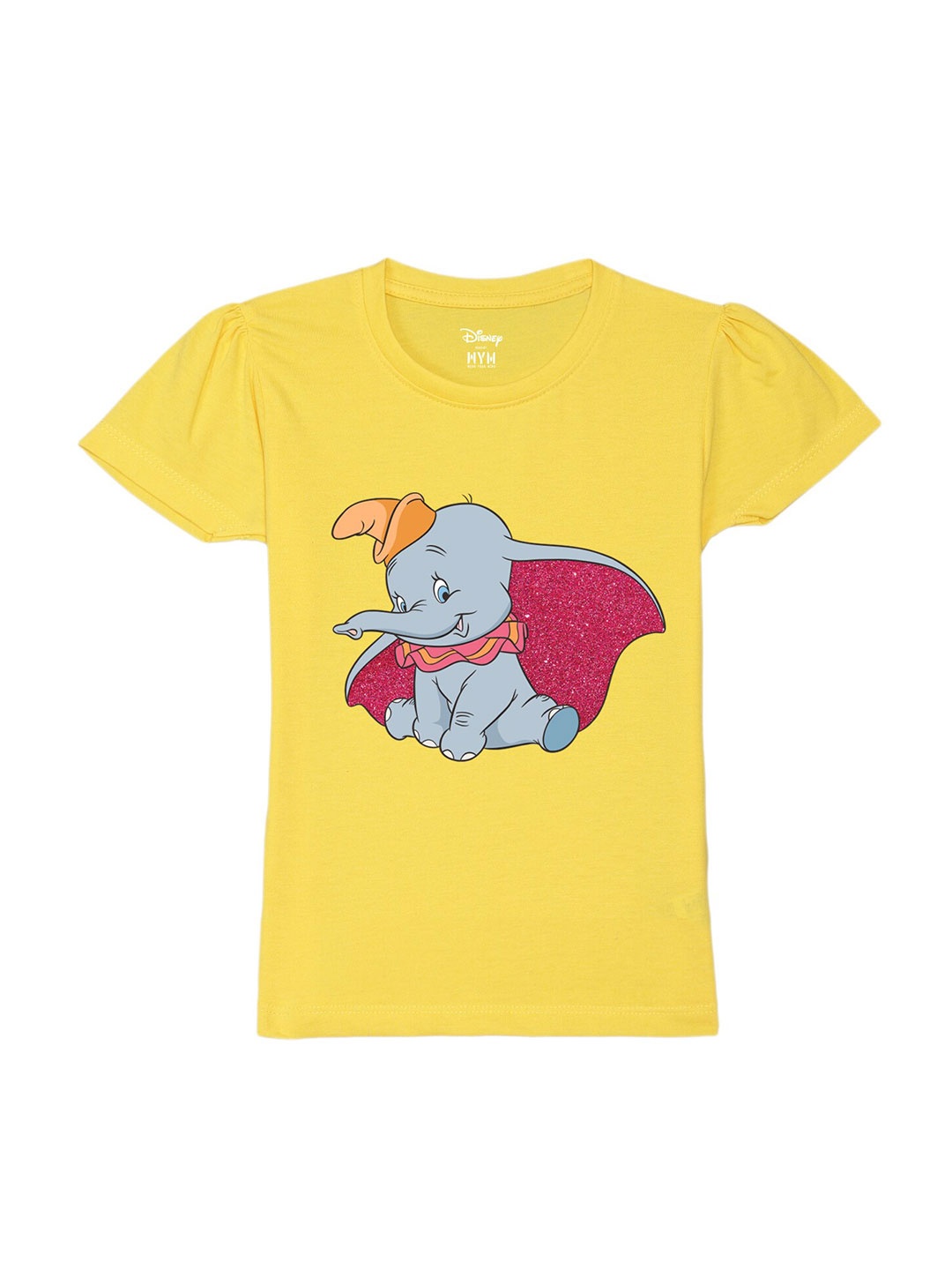 

Wear Your Mind Girls Dumbo Glitter Printed Pure Cotton T-shirt, Yellow