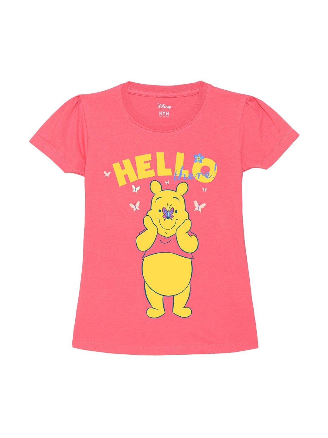 

Wear Your Mind Girls Winnie The Pooh Printed Pure Cotton T-shirt, Peach