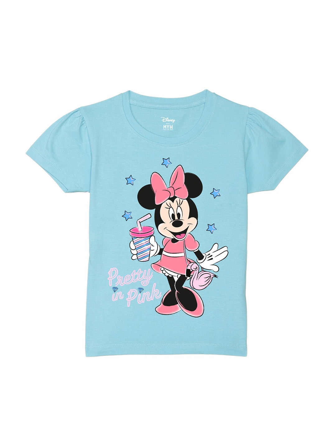 

Wear Your Mind Girls Humour And Comic Minnie Mouse Puffed Sleeves Pure Cotton T-Shirt, Blue