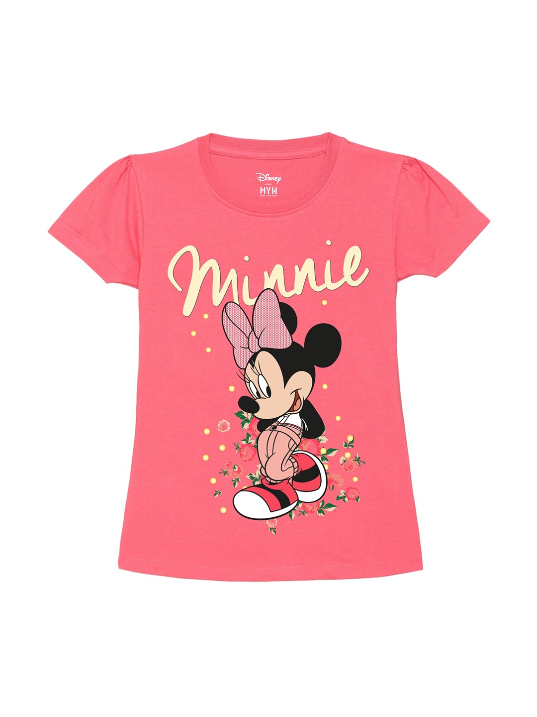 

Wear Your Mind Girls Pink Minnie Mouse Printed Pure Cotton T-shirt