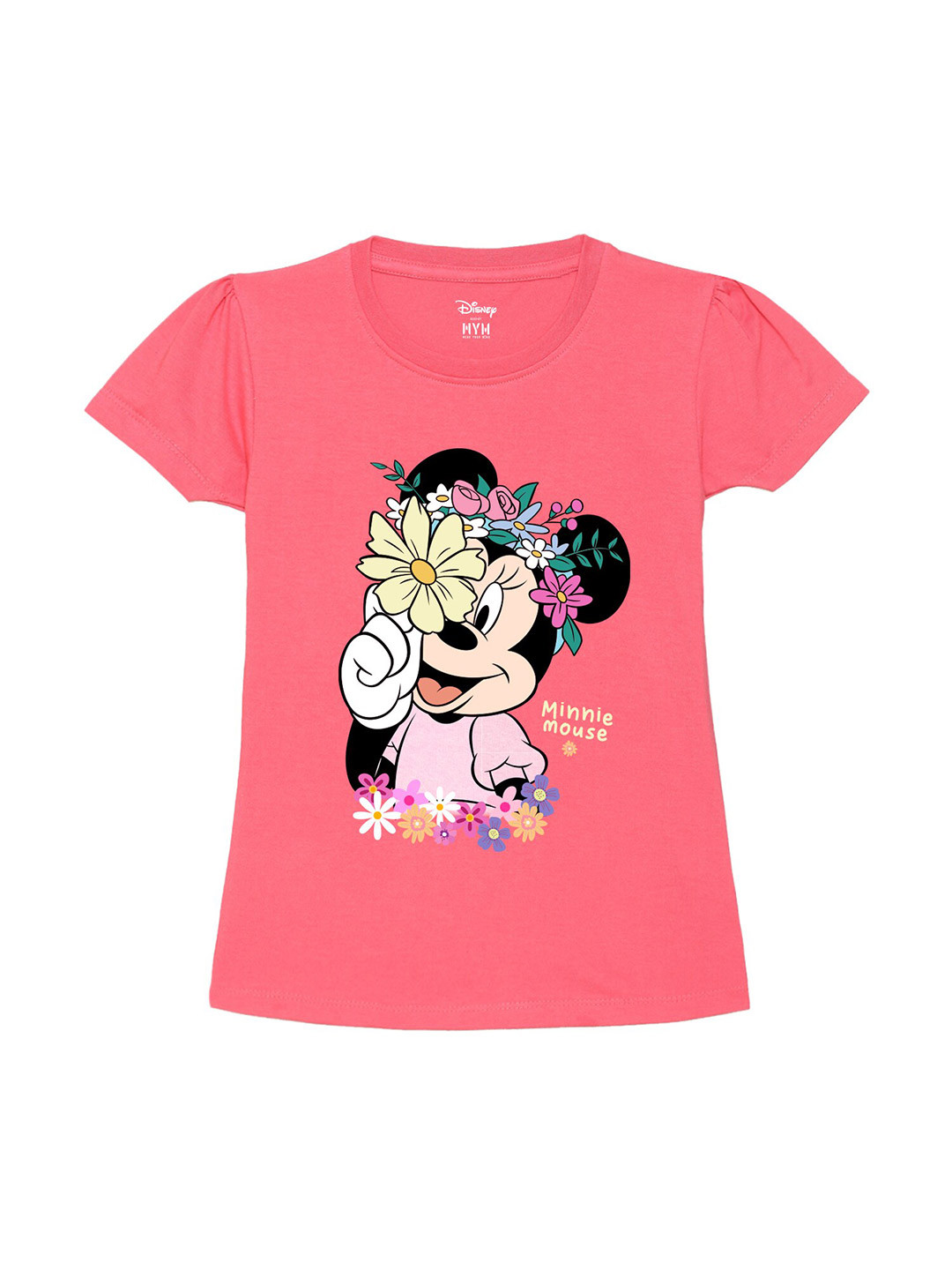 

Wear Your Mind Girls Minnie Mouse Printed Pure Cotton T-shirt, Pink