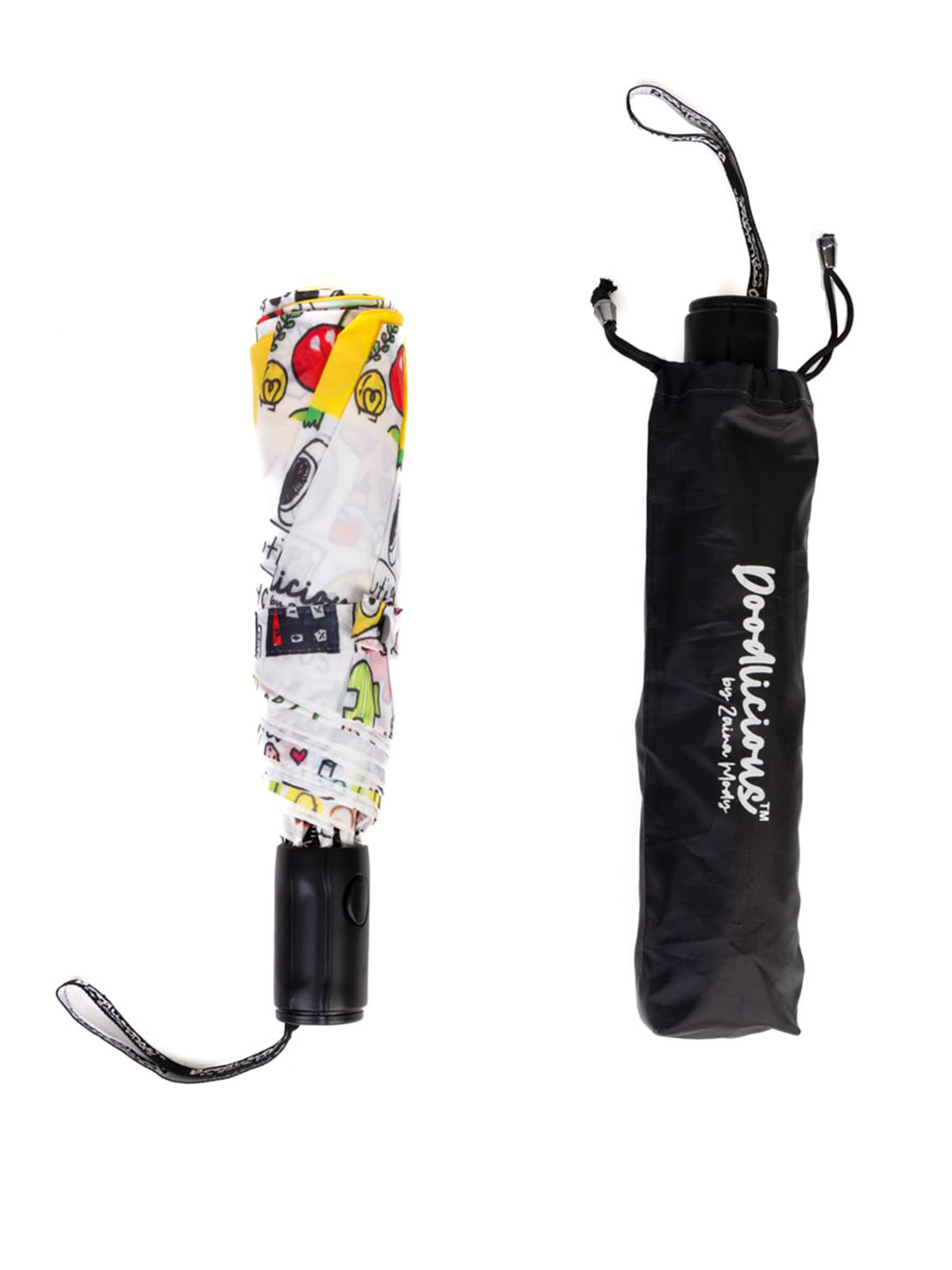 

Doodlicious Doodle Printed 3-Fold Semi Auto Umbrella With UV & Rain Protection, Yellow