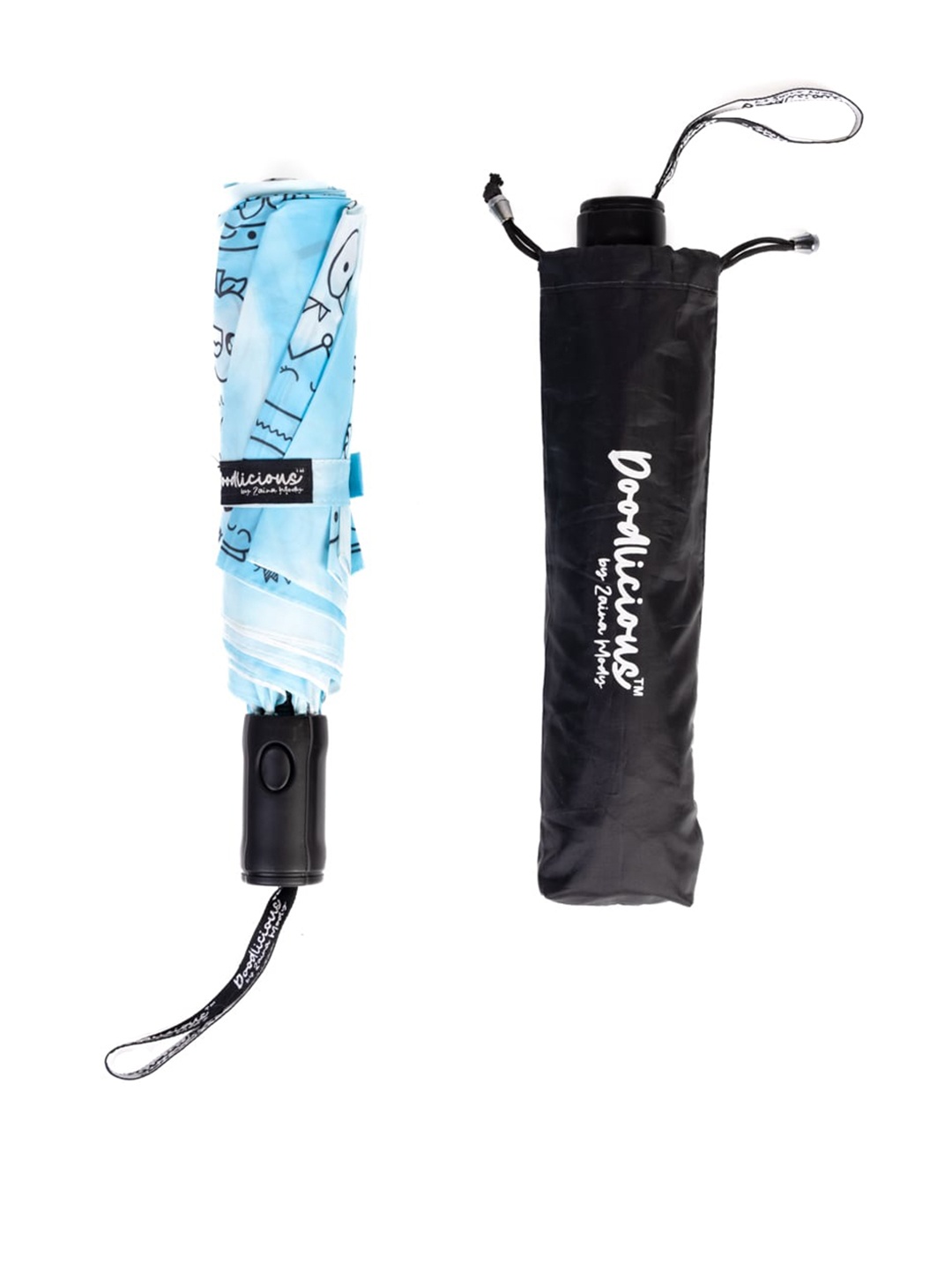 

Doodlicious Printed 3-Fold Umbrella With UV Rays & Rain Protection, Blue