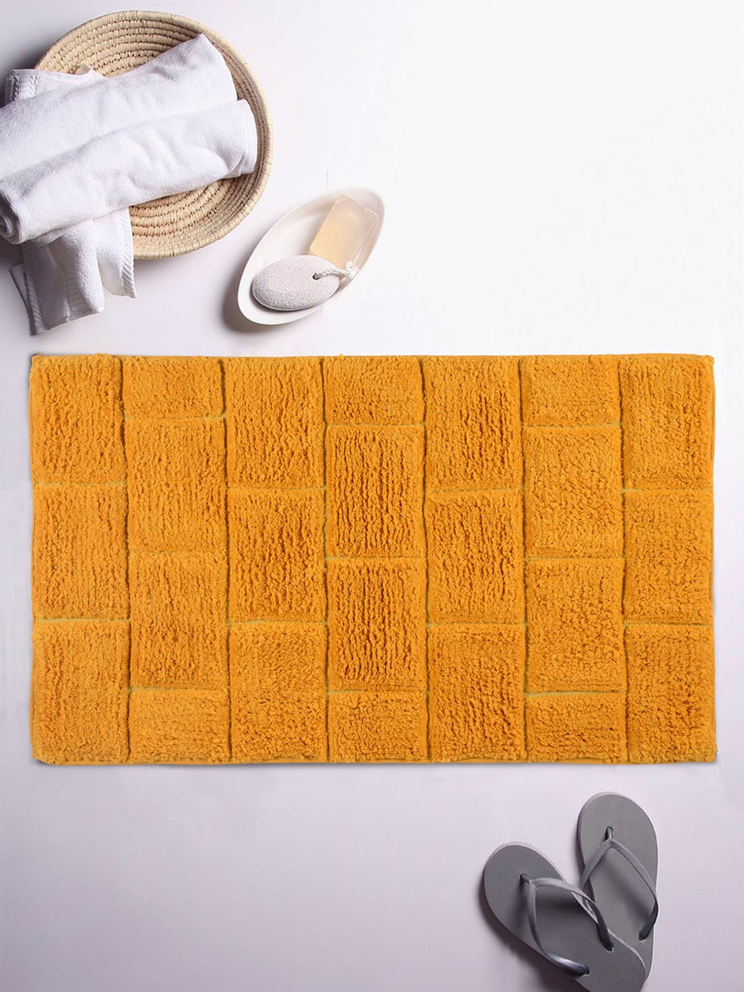 

ROMEE Yellow Textured Rectangular Bath Rug