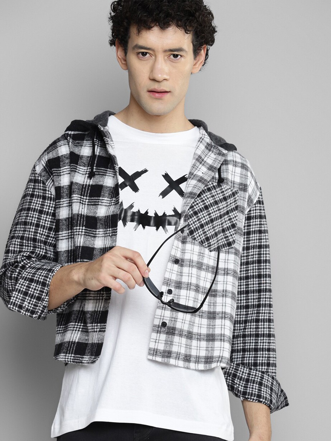 

Kook N Keech Black Classic Fit Tartan Checked Hooded Casual Shirt