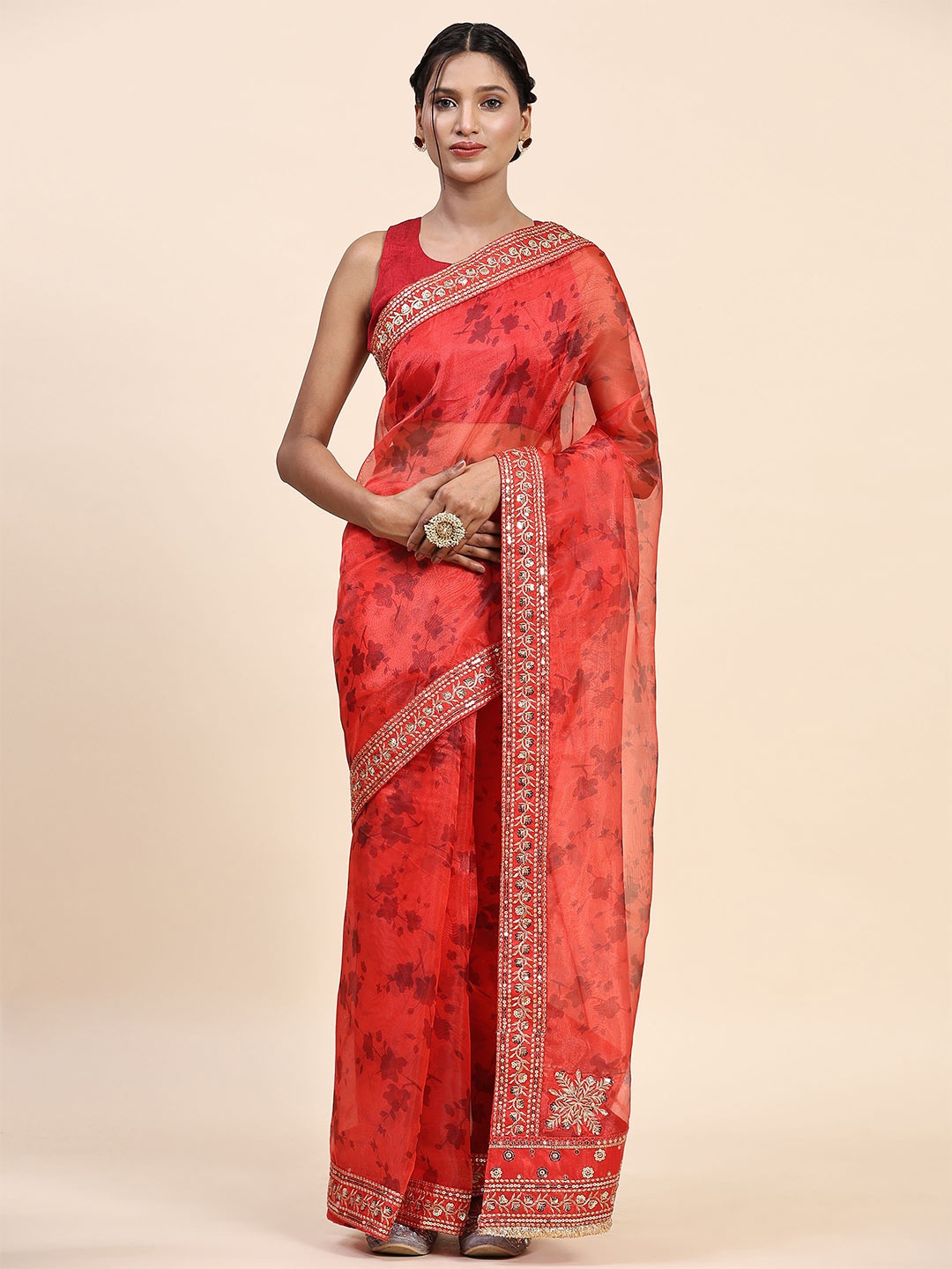 

Vastrasky Global Women Floral Printed Sarees, Red