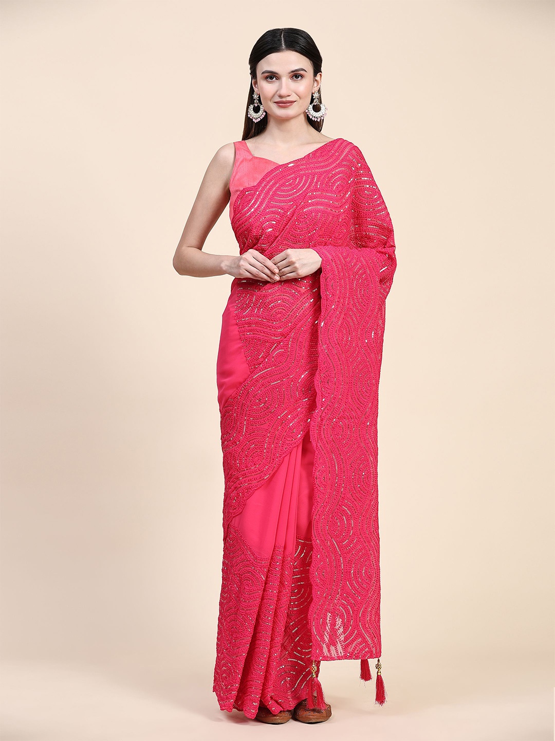 

Vastrasky Global Embellished Sequinned Pure Georgette Sarees, Pink