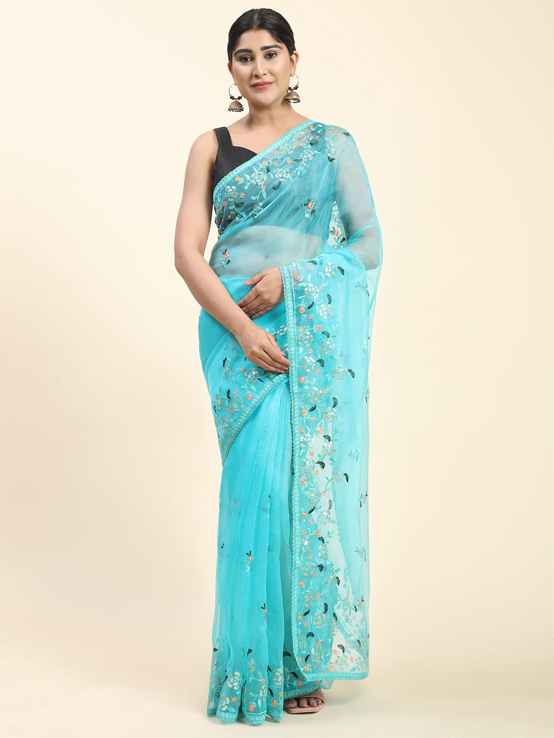 

Vastrasky Global Floral Sequinned Embellished Sarees, Blue