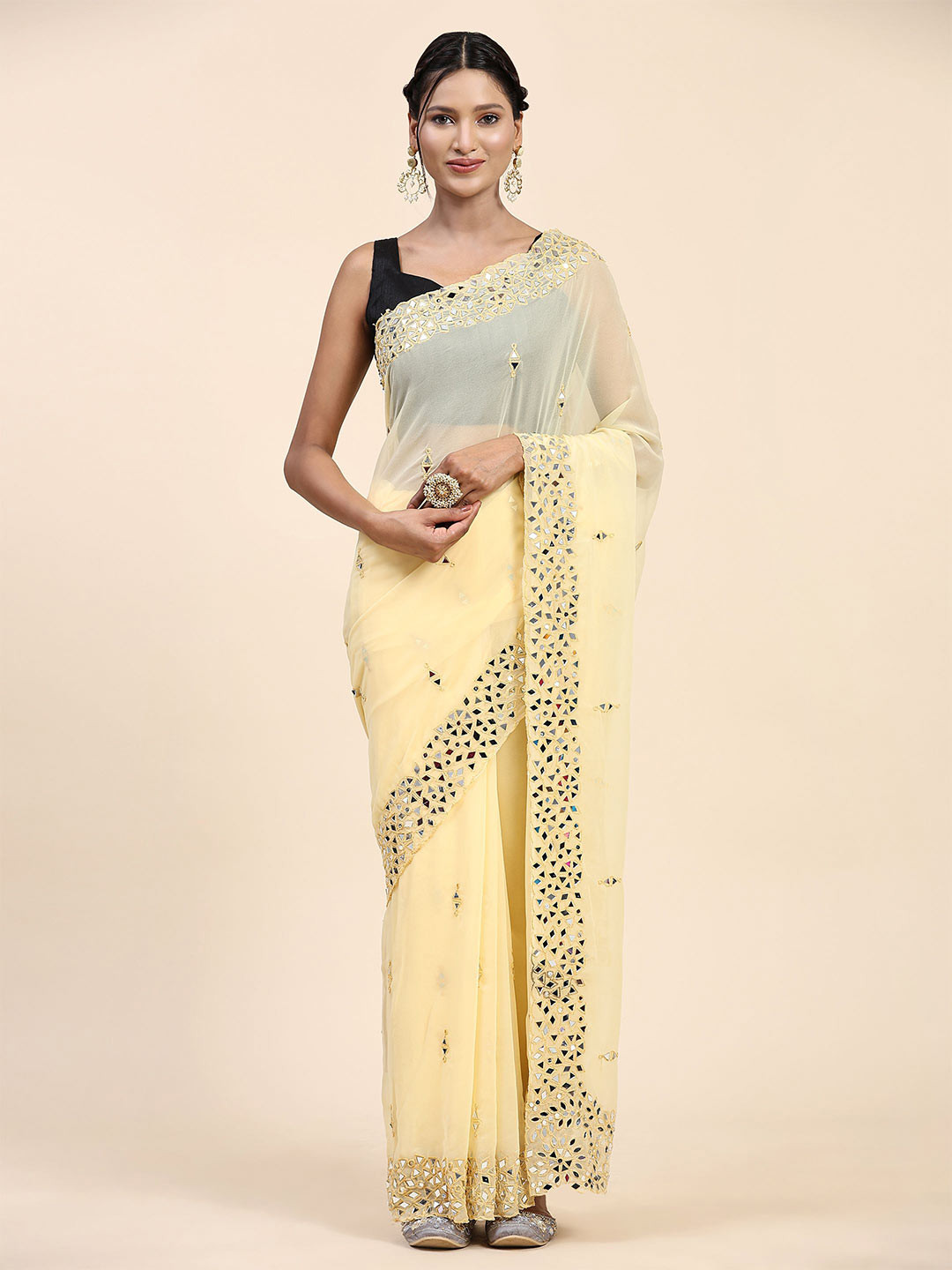 

Vastrasky Global Floral Embroidered Pure Georgette Saree, Yellow