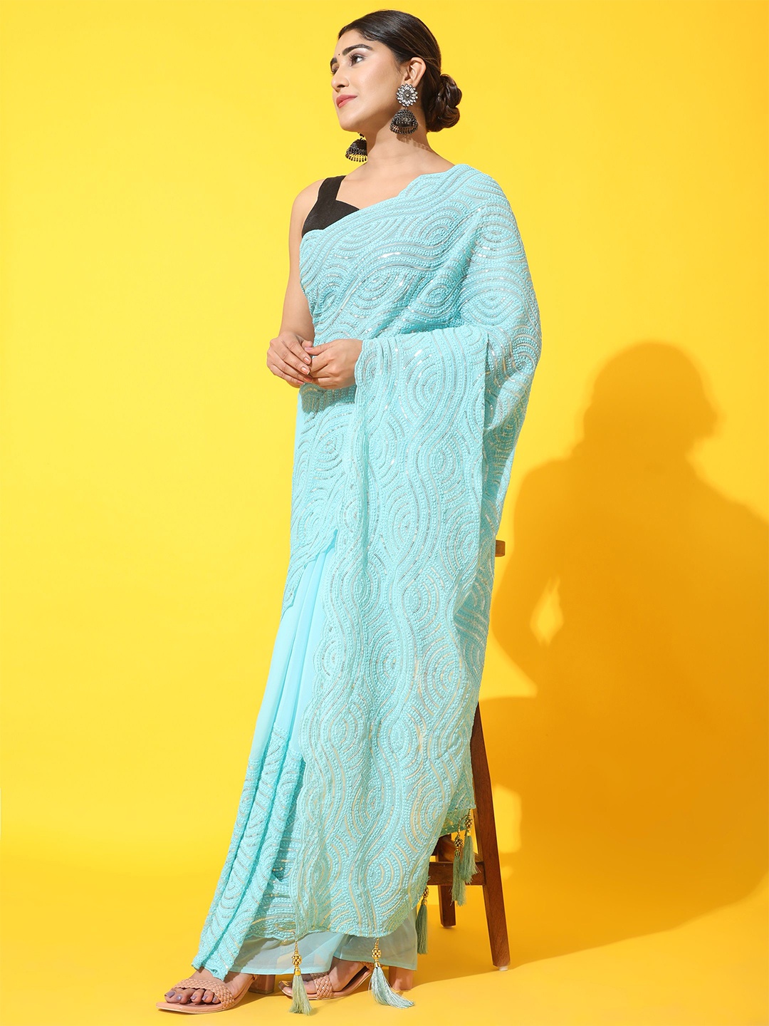

Vastrasky Global Sequinned Embellished Heavy Work Pure Georgette Saree, Blue