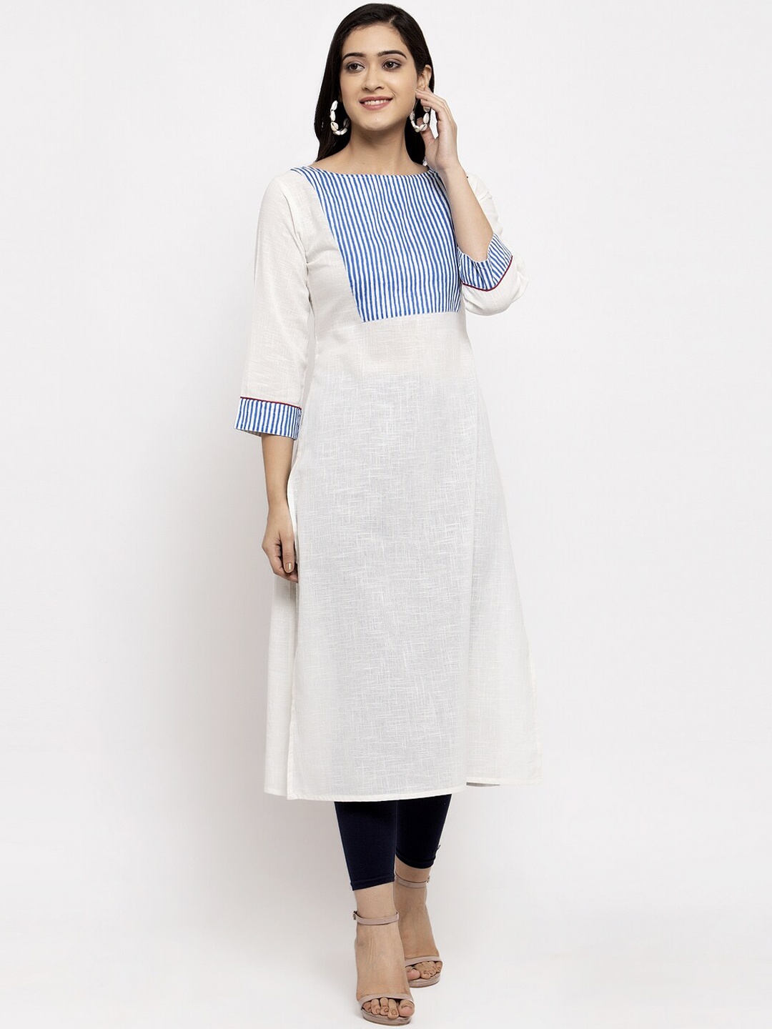 

Stylespace by Isha Striped Yoke Design Cotton Kurta, White