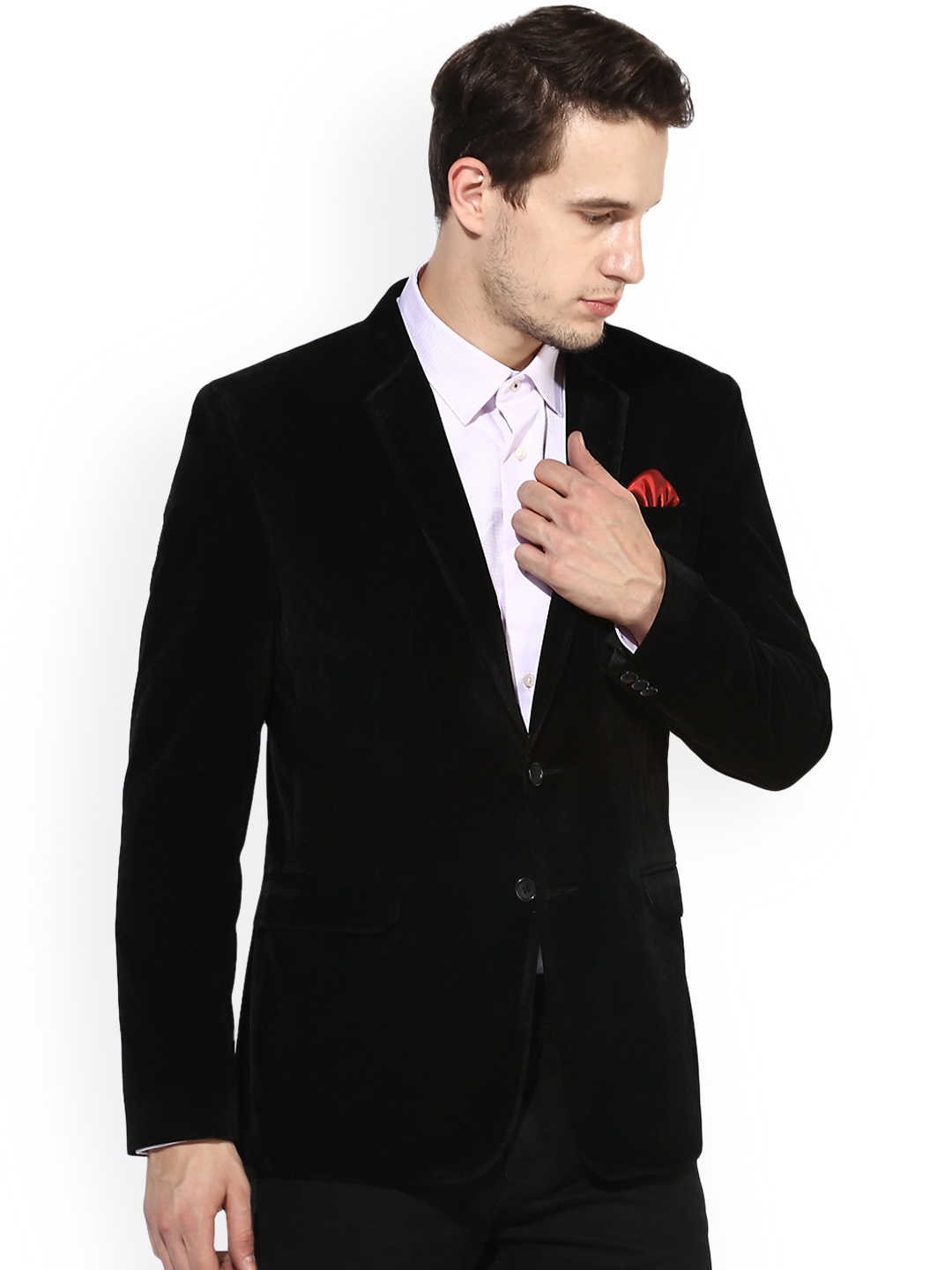 

Hangup Black Regular Fit Single-Breasted Velvet Party Blazer