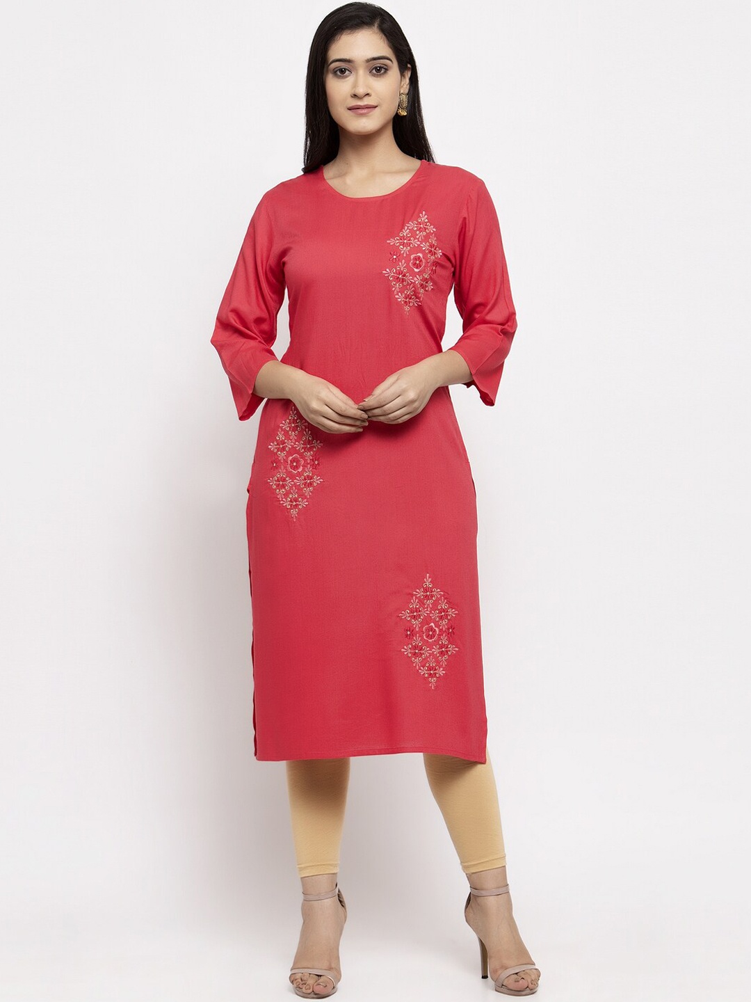 

Stylespace by Isha Floral Embroidered Thread Work Kurta, Pink