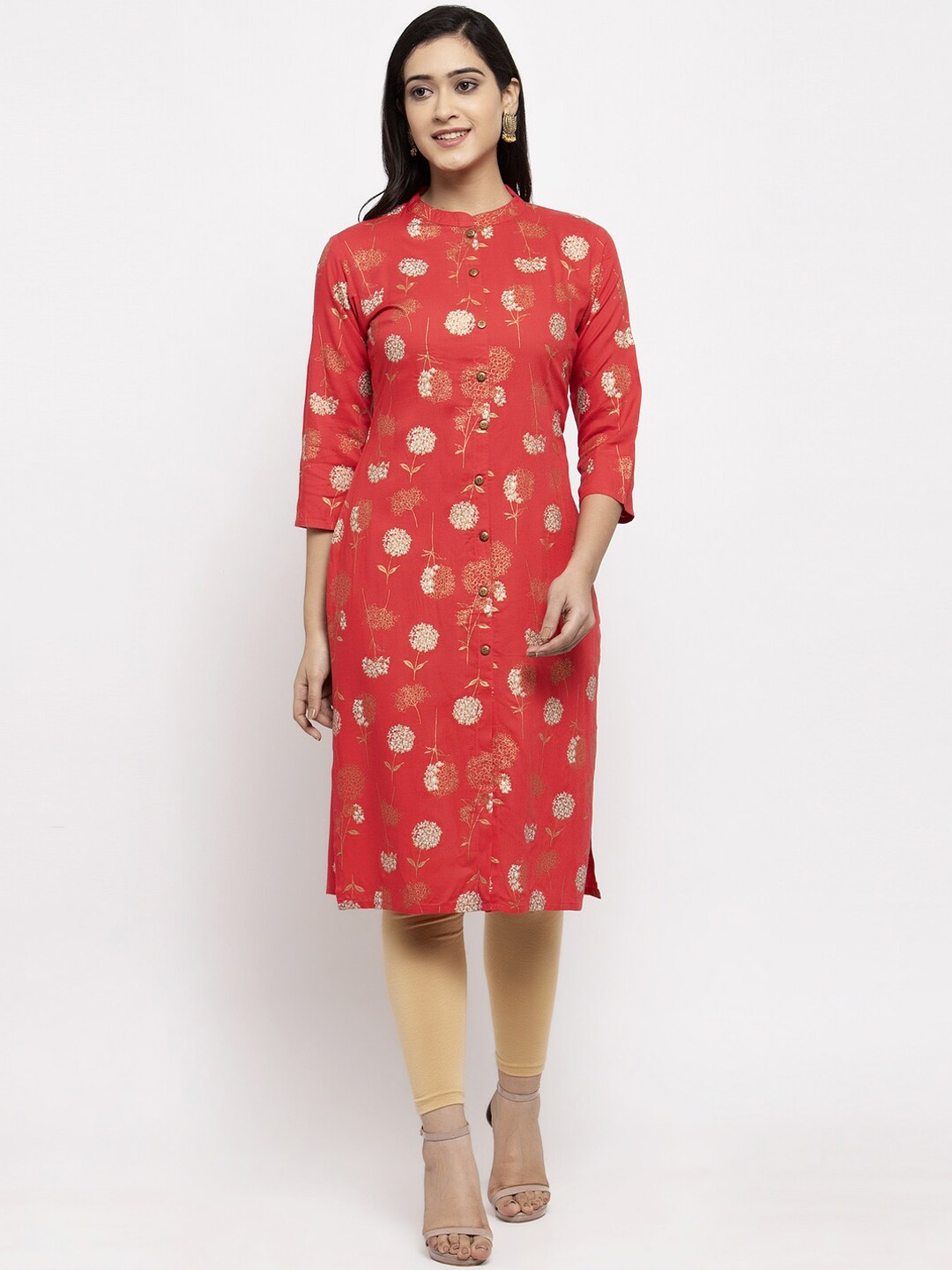 

Stylespace by Isha Floral Printed Mandarin Collar Kurta, Pink