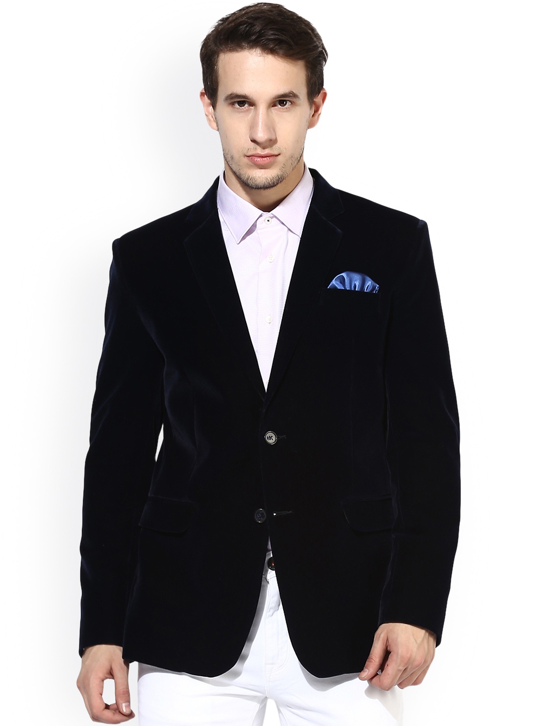 

Hangup Navy Regular Fit Single-Breasted Velvet Party Blazer, Navy blue
