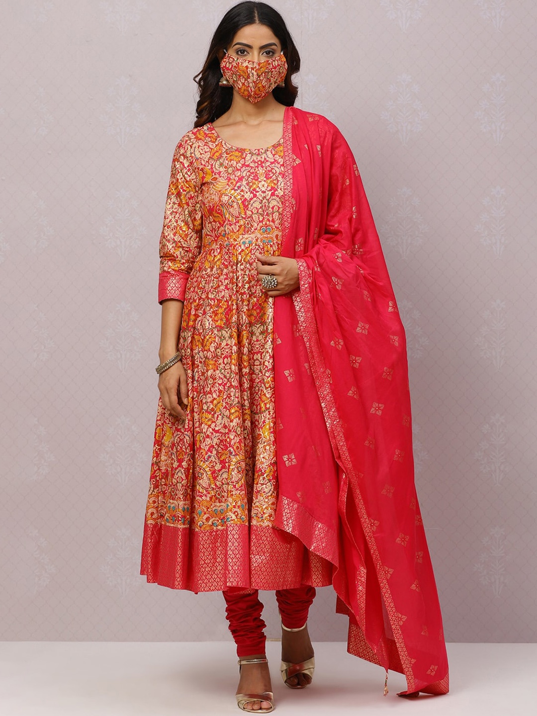 

Biba Ethnic Motifs Printed Empire Kurta with Churidar & Dupatta, Fuchsia