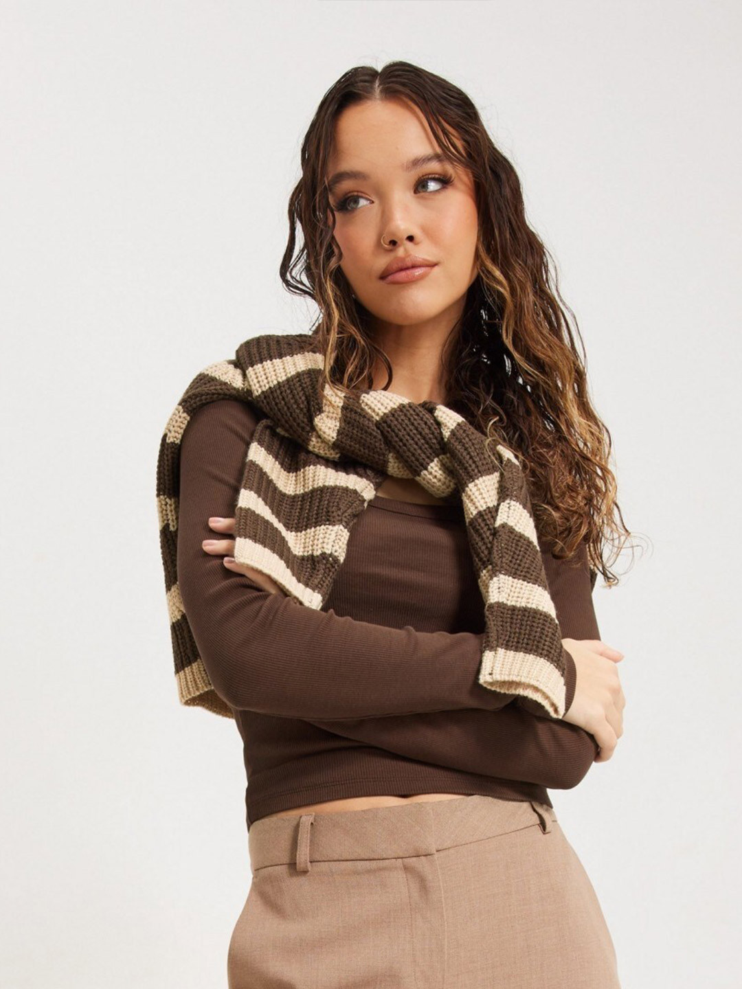 

MYWISHBAG Scoop Neck Knitted Top, Brown
