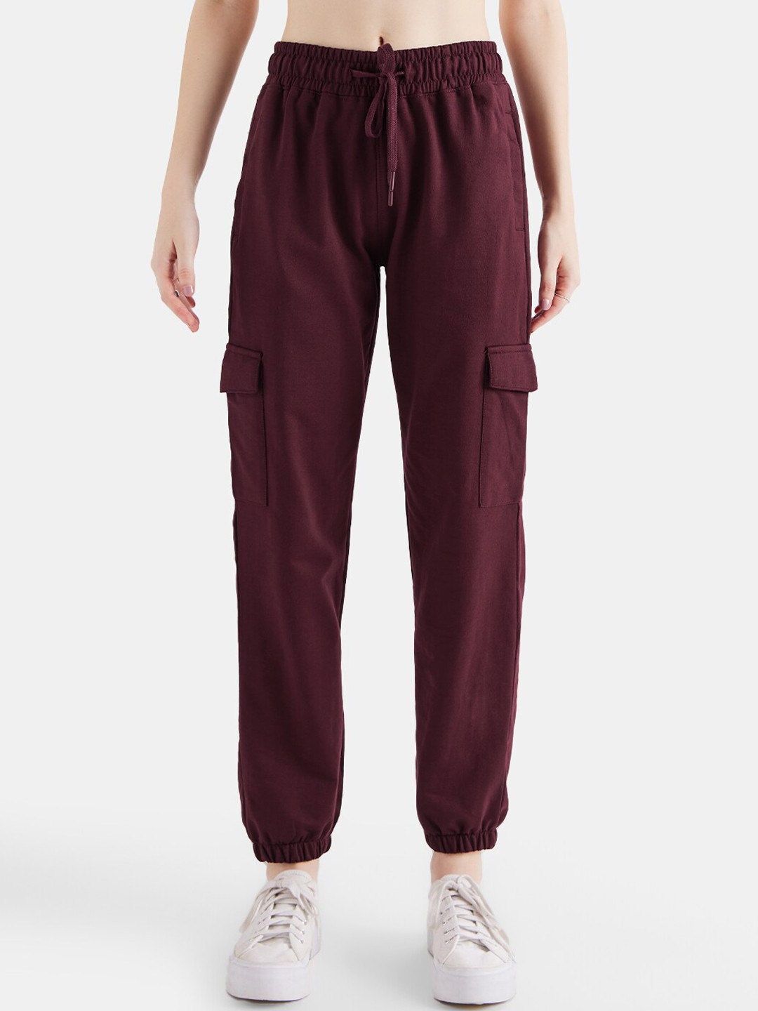 

The Souled Store Women Mid-Rise Cargos Casual Joggers, Burgundy