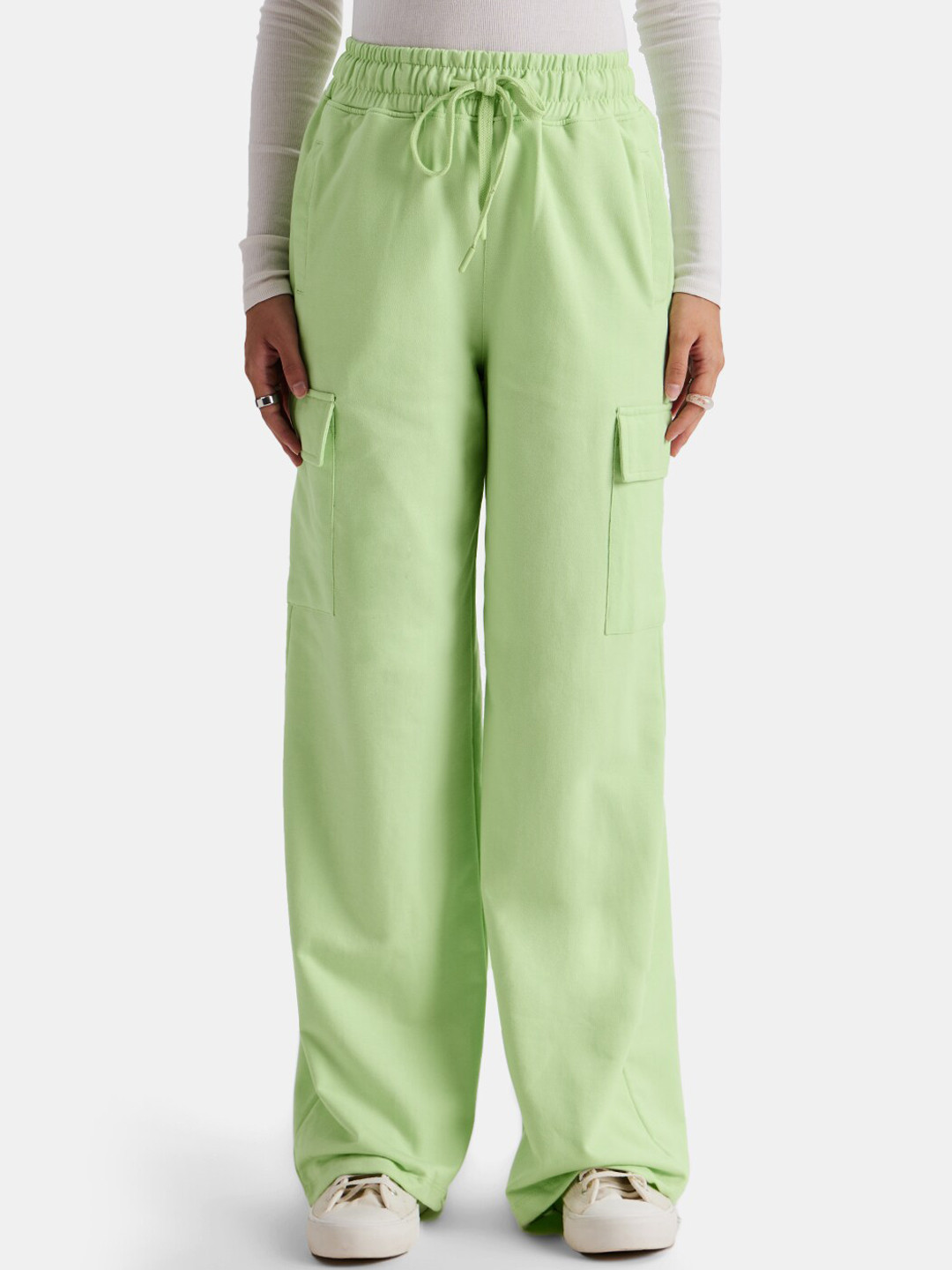

The Souled Store Women Green Straight Fit High-Rise Parallel Trousers
