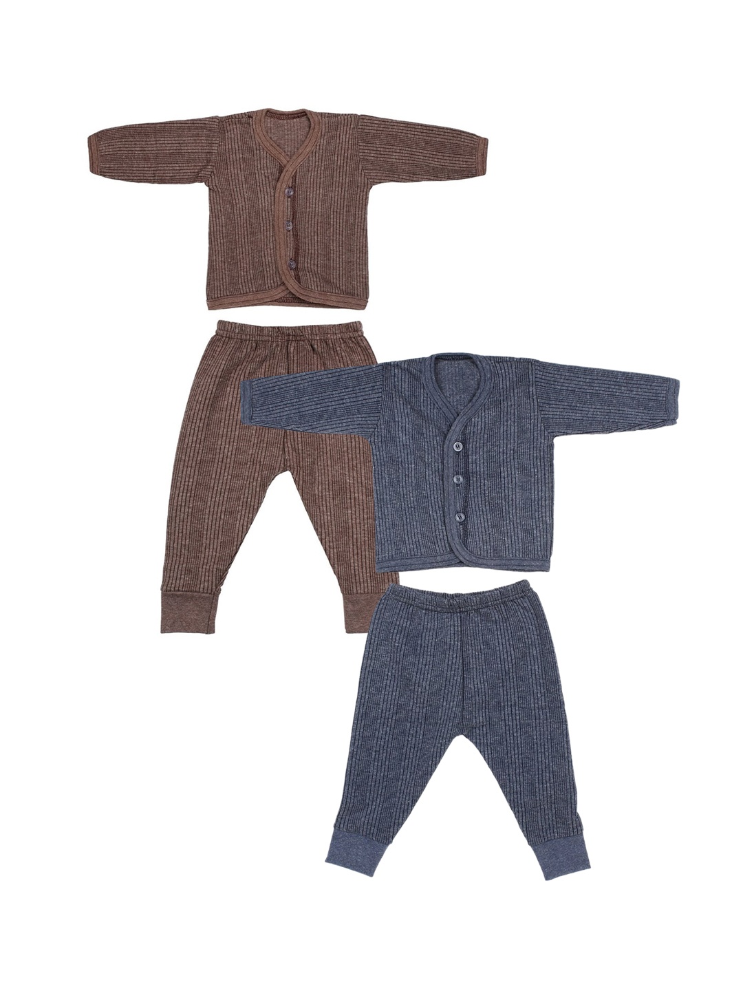 

Superminis Kids Pack of 2 Striped Cotton Thermal Set, Brown