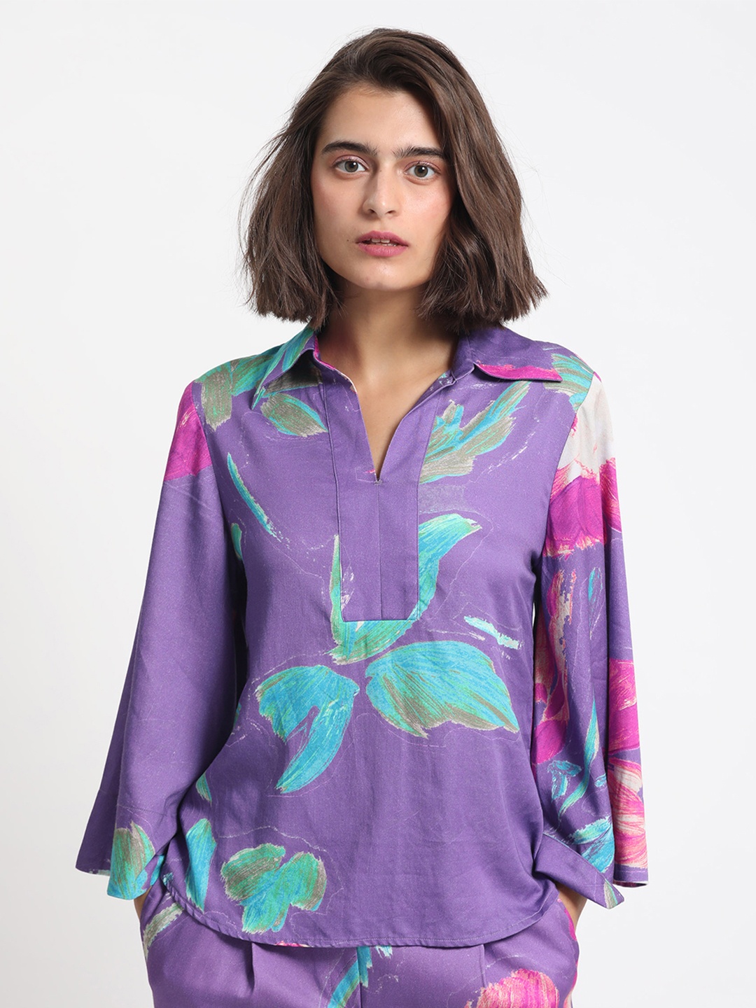 

RAREISM Abstract Printed Cotton Shirt Style Top, Purple