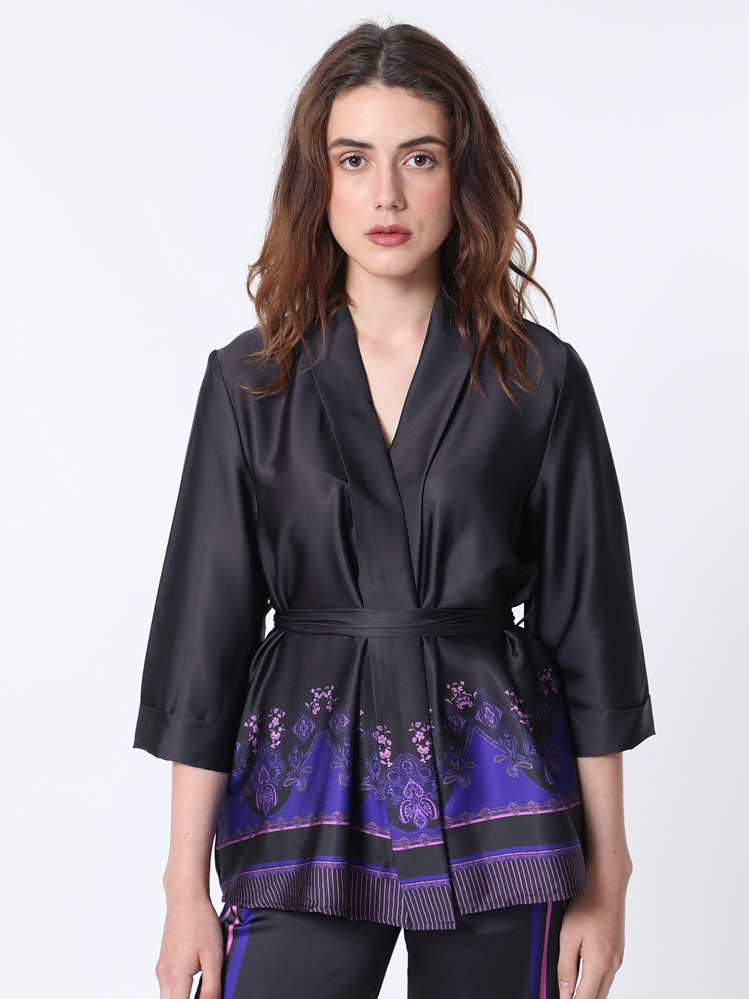 

RAREISM Floral Printed Wrap Top, Black