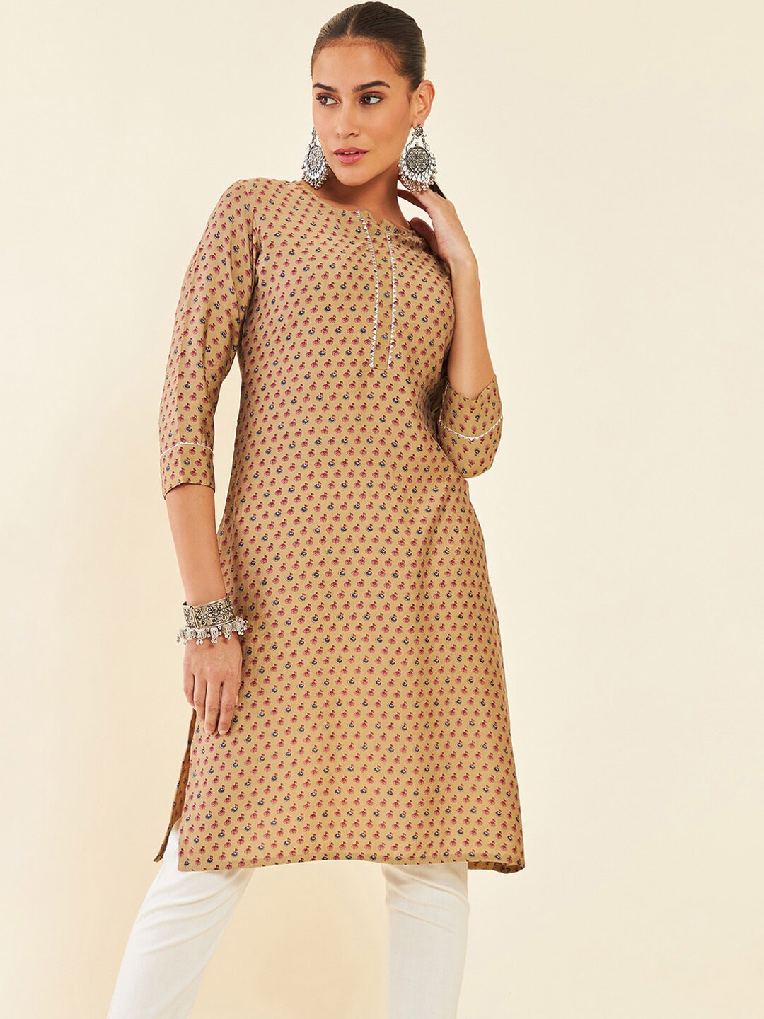 

Soch Printed Gotta Patti Straight Kurta, Beige