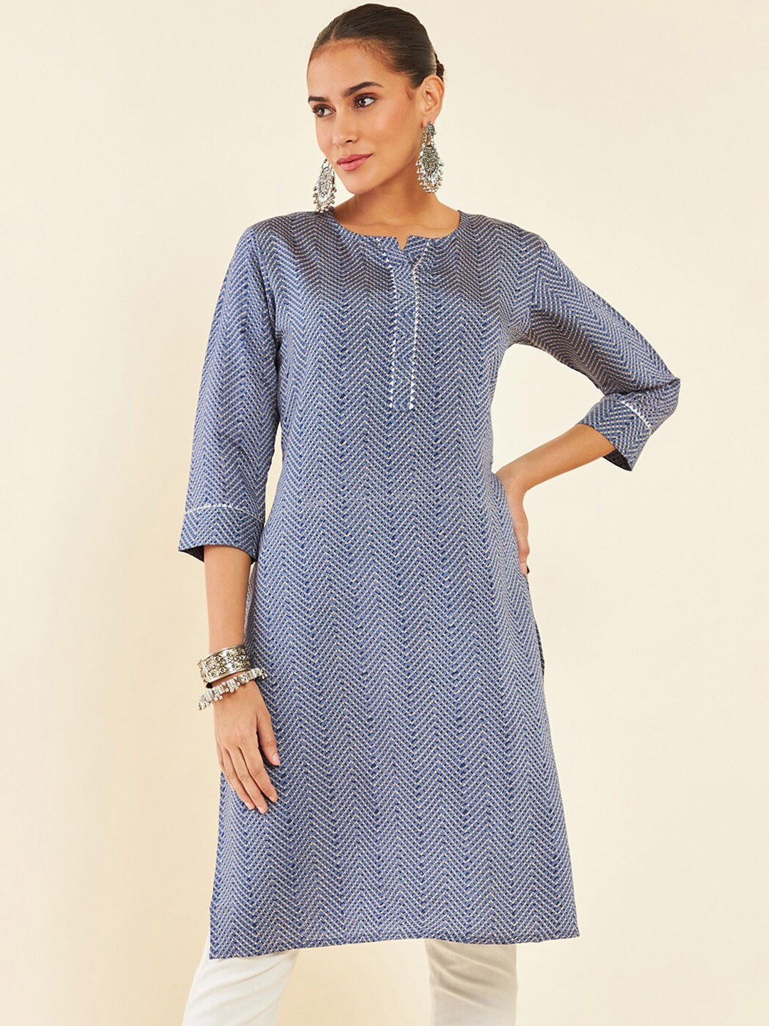 

Soch Chevron Print Gotta Patti Straight Kurta, Blue